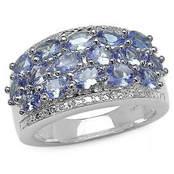 2.80 CARAT GENUINE TANZANITE & WHITE TOPAZ .925 STERLING SILVER RING