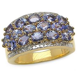 2.80 CARAT GENUINE TANZANITE & WHITE TOPAZ 14K YELLOW GOLD PLATING .925 STERLING SILVER RING