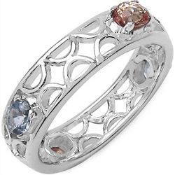 1.00 CARAT GENUINE BLUE SAPPHIRE & ORANGE SAPPHIRE .925 STERLING SILVER RING