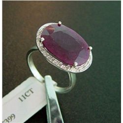 11 ctw. Genuine Ruby and Diamond Ring in Sterling Silver