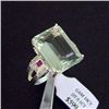 Image 1 : Large 10 ct. Green Amethyst and Diamond Ring in Sterling Silver
