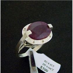 Large 8.5 ct. Genuine Ruby and Diamond Ring in Sterling Silver