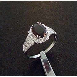 Genuine Garnet and Diamond Sterling Silver Ring