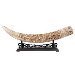 40' HAND CARVED TUSK ON STAND