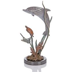 BRONZE DOLPHIN & TURTLE SCULPTURE