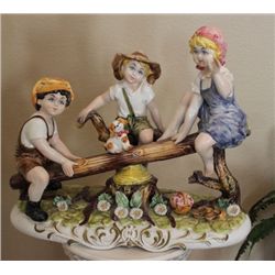 RARE CAPODIMONTE - CHILDREN ON SEE-SAW - PORCELAIN SCULPTURE