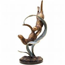 DIVING OTTERS BRONZE SCULPTURE