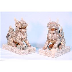 OLDER HAND CARVED LIONS - INTRICATE - MINT