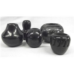 Five Santa Clara Miniature Black on Black Pots