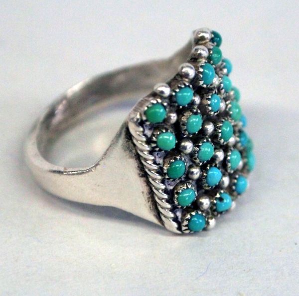 Zuni Sterling Petit Point Turquoise Ring