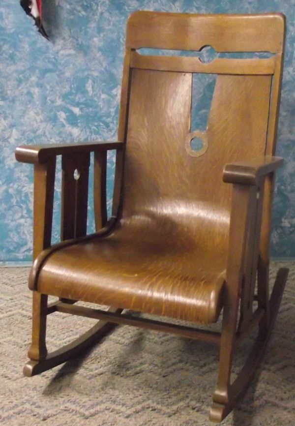 Antique Tiger Oak Sleigh Seat Rocking Chair