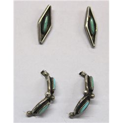 Zuni Turquoise Needlepoint Earrings, 2 Pair