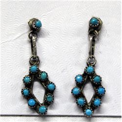 Zuni Old Pawn Turquoise Needlepoint Earrings