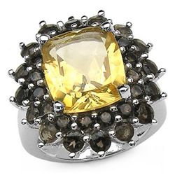 9.19 CARAT GENUINE CITRINE & SMOKY TOPAZ .925 STERLING SILVER RING