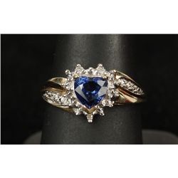 Dramatic 10K YG Sapphire & Diamond Ring