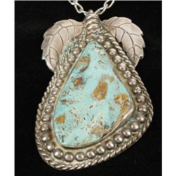 Native American Silver & Turquoise Pendant & Chain