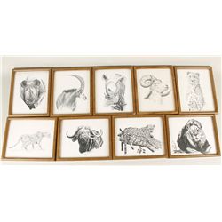 Lot of 15 Pen on Paper Depicting African Animals