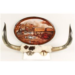 Bull Horns Mounted on Board