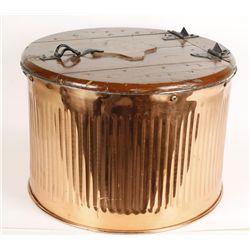 Antique Copper Wash Basin with Hinged Wood Top