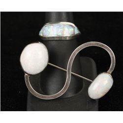 Opal and Sterling Pin & Ring