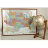 Image 1 : World Globe on a Stand & Large Map of the US