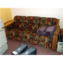 Upholstered & Wood Sofa with 2 Pillows