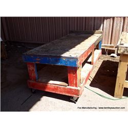 8' X 3' 3" Wheeled Wooden Work Bench