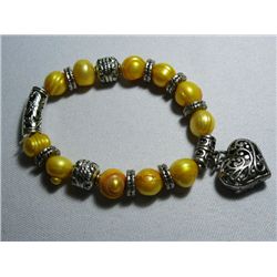 150CTW PHILIPPINE YELLOW PEARL HEART SILVER BRACELET