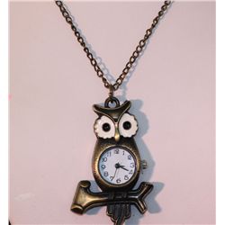 BRASS OWL WATCH NECKLACE