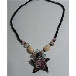 124CTW BABY PINK STAR MORANO PENDANT BEADED NECKLACE 18