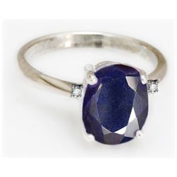 Natural 3.75 ctw Sapphire 14k White Gold .05ct Diamond