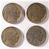 4 DIFFERENT 1913 BUFFALO NICKELS (13 T1, 13-D T1, 13-S T1, 13 T2)