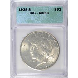 1925 S PEACE DOLLAR ICG MS 63 NICE COIN!