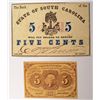 Image 1 : 1862 FIVE CENT SOUTH CAROLINA NOTE & 1862 FIVE CENT POSTAGE CURRENCY