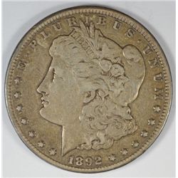 1892-CC MORGAN DOLLAR ABOUT XF, 100% ORIGINAL UNCLEANED