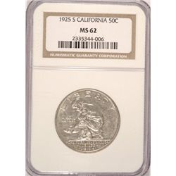 1925-S CALIFORNIA HALF DOLLAR NGC MS62 WHITE