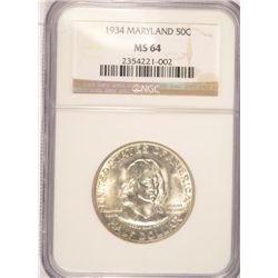 1934 MARYLAND HALF DOLLAR NGC MS64 WHITE