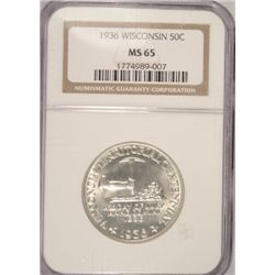 1936 WISCONSIN HALF DOLLAR NGC MS65 WHITE