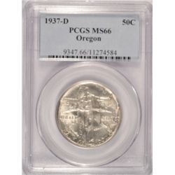 1937-D OREGON TRAIL HALF DOLLAR PCGS MS66 WHITE