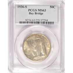 1936-S BAY BRIDGE HALF DOLLAR PCGS MS63 COLOR