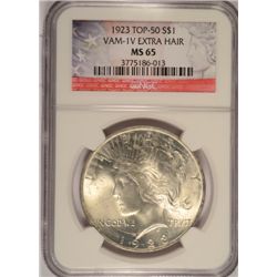 1923 PEACE DOLLAR ERROR VAN IV EXTRA HAIR NGC MS65 GEM