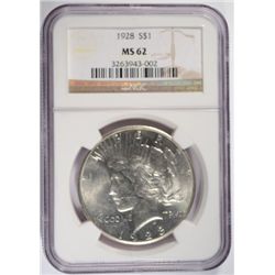 1928 PEACE DOLLAR NGC MS62 WHITE