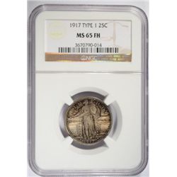 1917 T-1 STANDING LIBERTY QUARTER NGC MS65 FH SUPER COLORS!