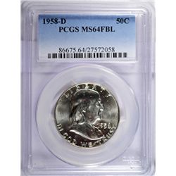 1958-D FRANKLIN HALF DOLLAR PCGS MS-64 FBL