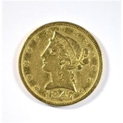 1847-C $5 GOLD LIBERTY XF-AU VERY RARE!