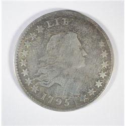 1795 FLOWING HAIR HALF DOLLAR FINE, NICE EARLY COIN, VARIETY MISSING "RTY" IN