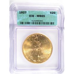 1927 $20 ST GAUDENS GOLD ICG MS65 GEM