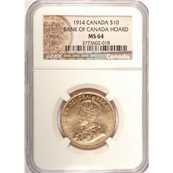 1914 $10 CANADA GOLD NGC MS64 ! RARE CHARLTON BOOK 9500.00!