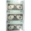Image 1 : 3 CONSECUTIVE $1 SILVER CERTIFICATES "BLACK EAGLE" PCGS 1-63 PPQ & 2-64 PPQ