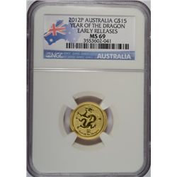2012 1/10 OZT GOLD AUSTRALIAN DRAGON NGC MS69